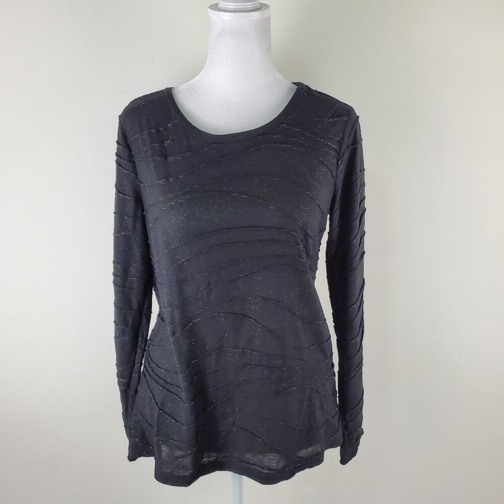 Simply Vera top Sz M long sleeve black scoop neck casual A24